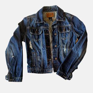 Vintage ZCO Distressed Denim Jean Jacket Button Front Womens Size Small